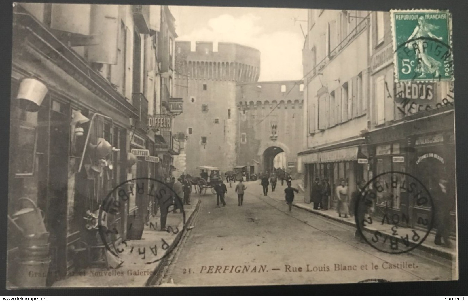 CPA PERPIGNAN 66 Rue Louis Blanc Et Le Castillet - Perpignan