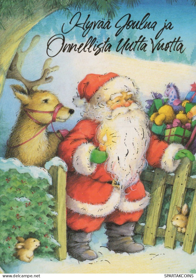 PAPÁ NOEL Animales NAVIDAD Fiesta Vintage Tarjeta Postal CPSM #PAK570.ES - Santa Claus