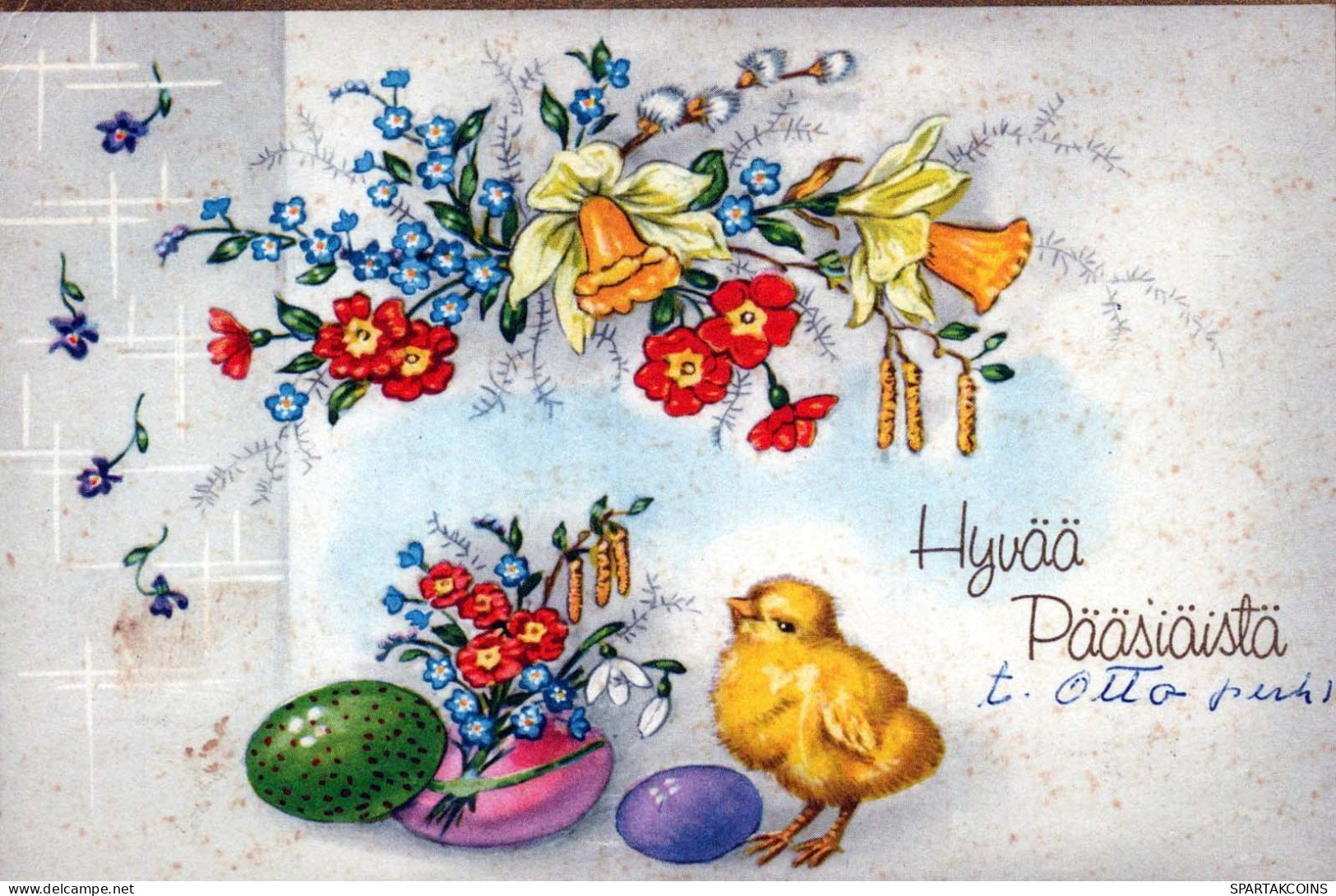 OSTERN HUHN EI Vintage Ansichtskarte Postkarte CPA #PKE428.DE - Pascua