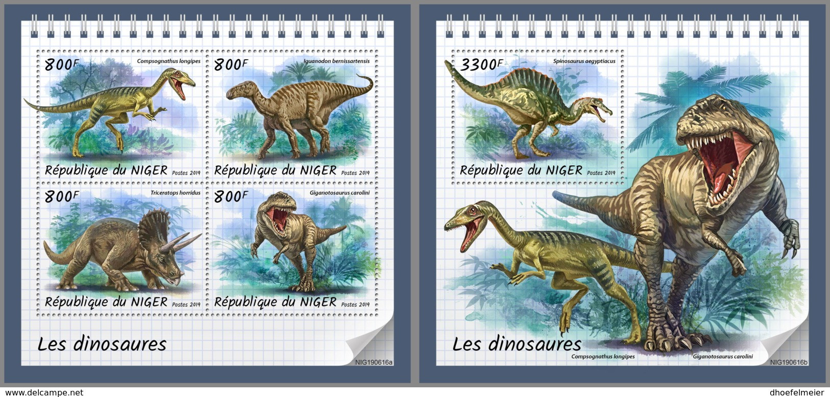 NIGER 2019 MNH Dinosaurs Dinosaurier Dinosaures M/S+S/S - OFFICIAL ISSUE - DH2007 - Prehistorics