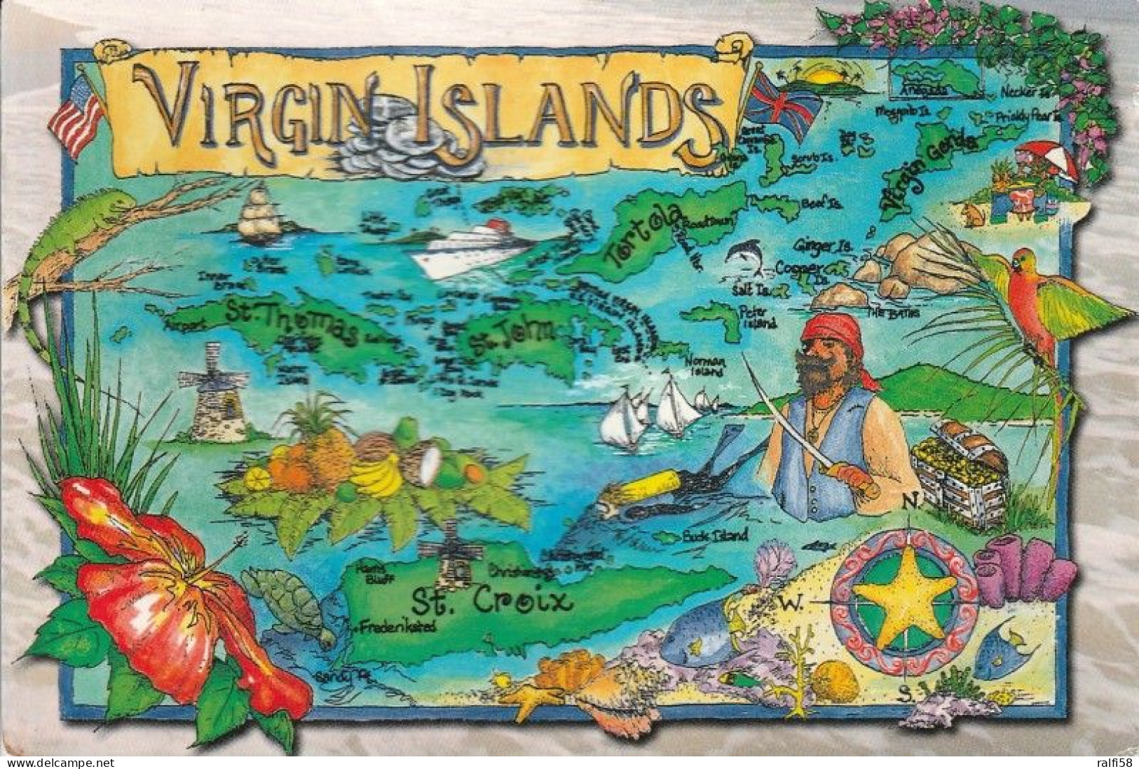 1 Map Of Virgin Islands * 1 Ansichtskarte Mit Der Landkarte Der Britischen Und Amerikanischen Jungferninseln * - Landkarten