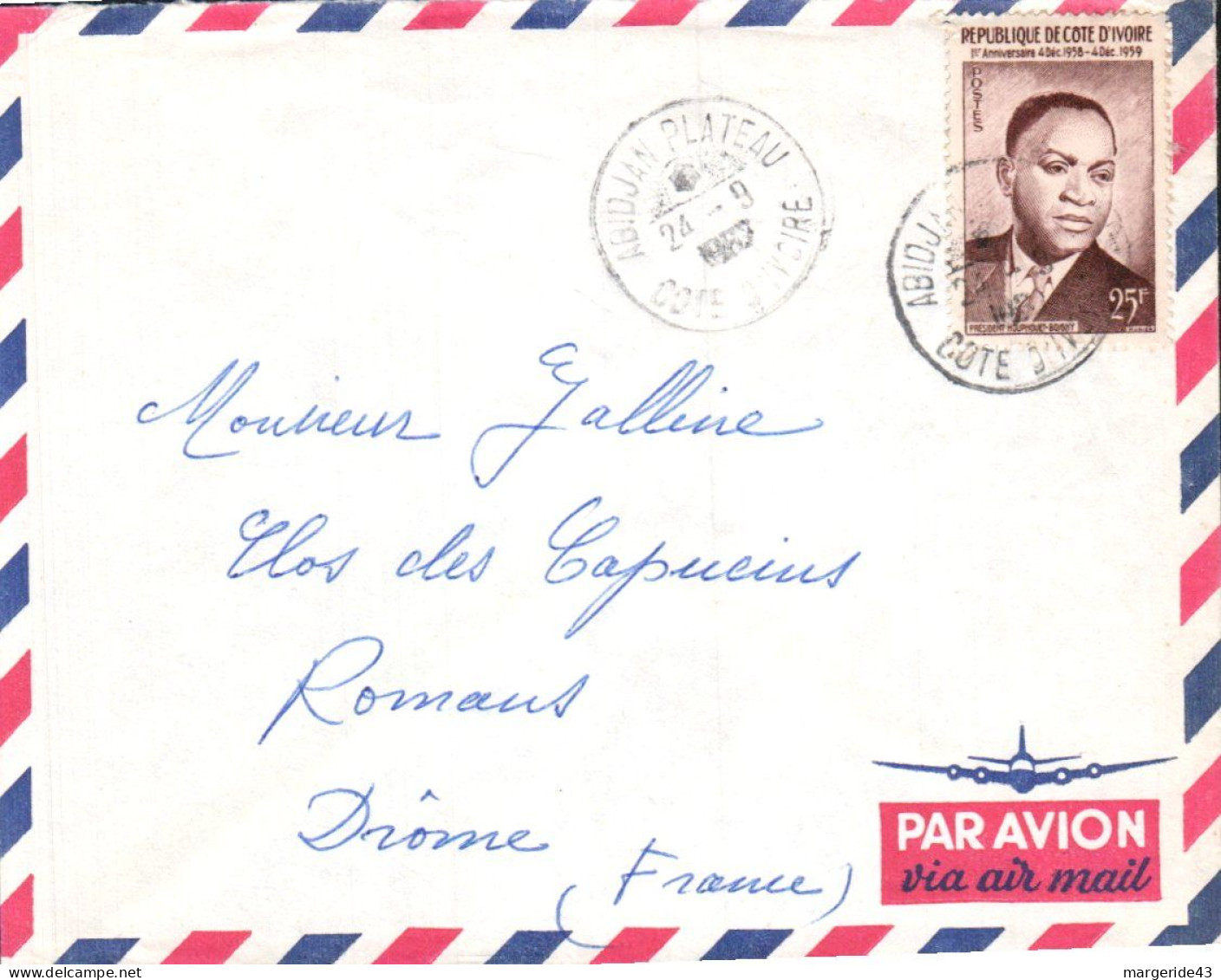 COTE D'IVOIRE SEUL SUR LETTRE POUR LA FRANCE 1962 - Costa De Marfil (1960-...)