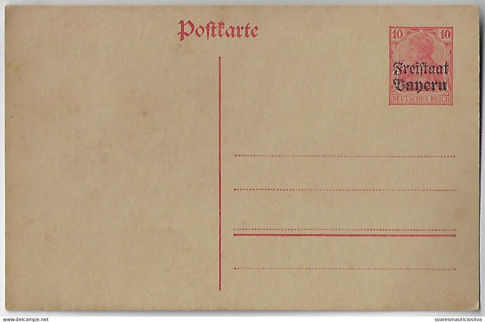 1919 Postal Stationery Card From Germany Overprint Freistaat Bayern Free State Of Bavaria Stamp Germania 10 Pfennig - Entiers Postaux