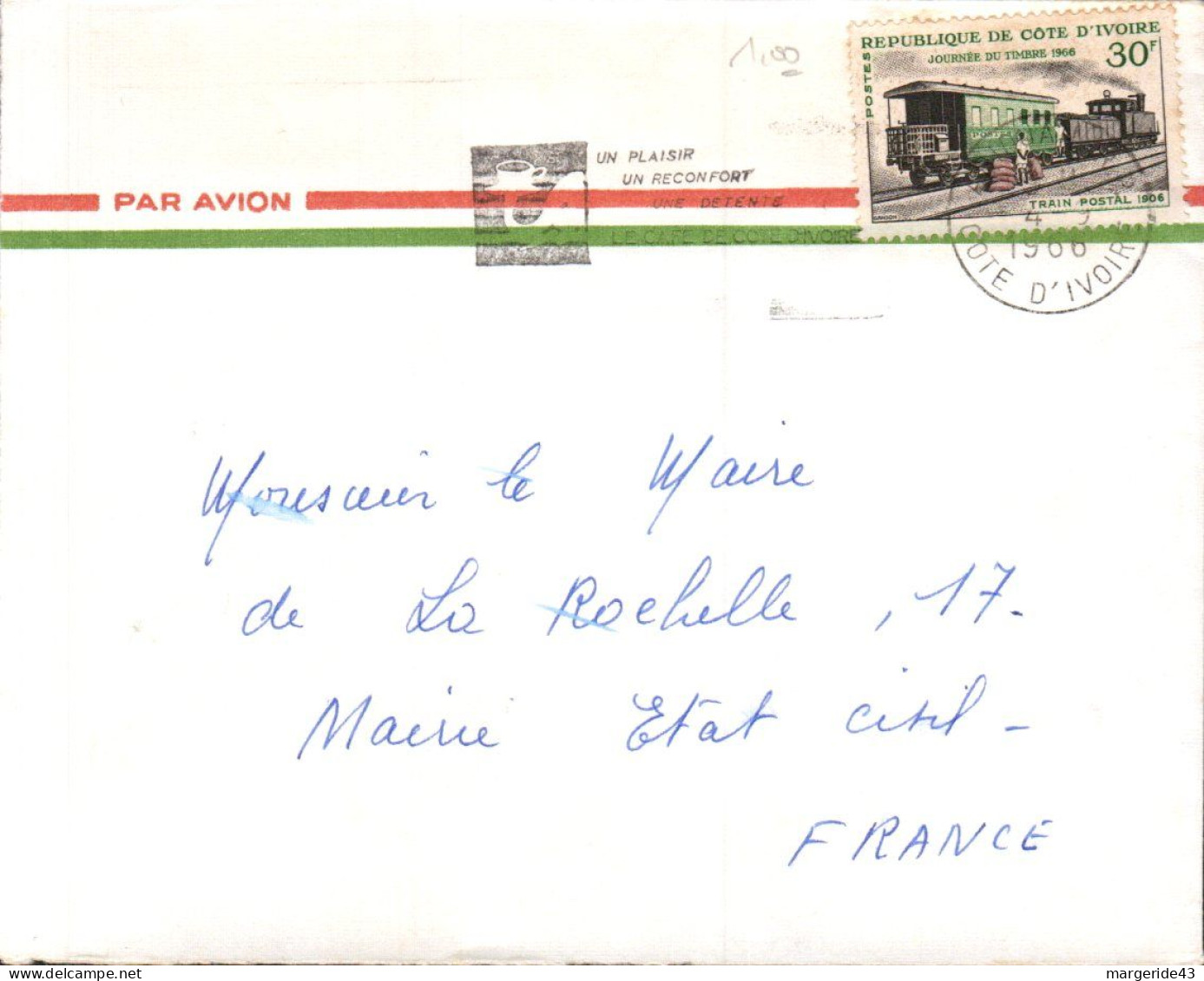 COTE D'IVOIRE SEUL SUR LETTRE POUR LA FRANCE 1966 - Ivory Coast (1960-...)