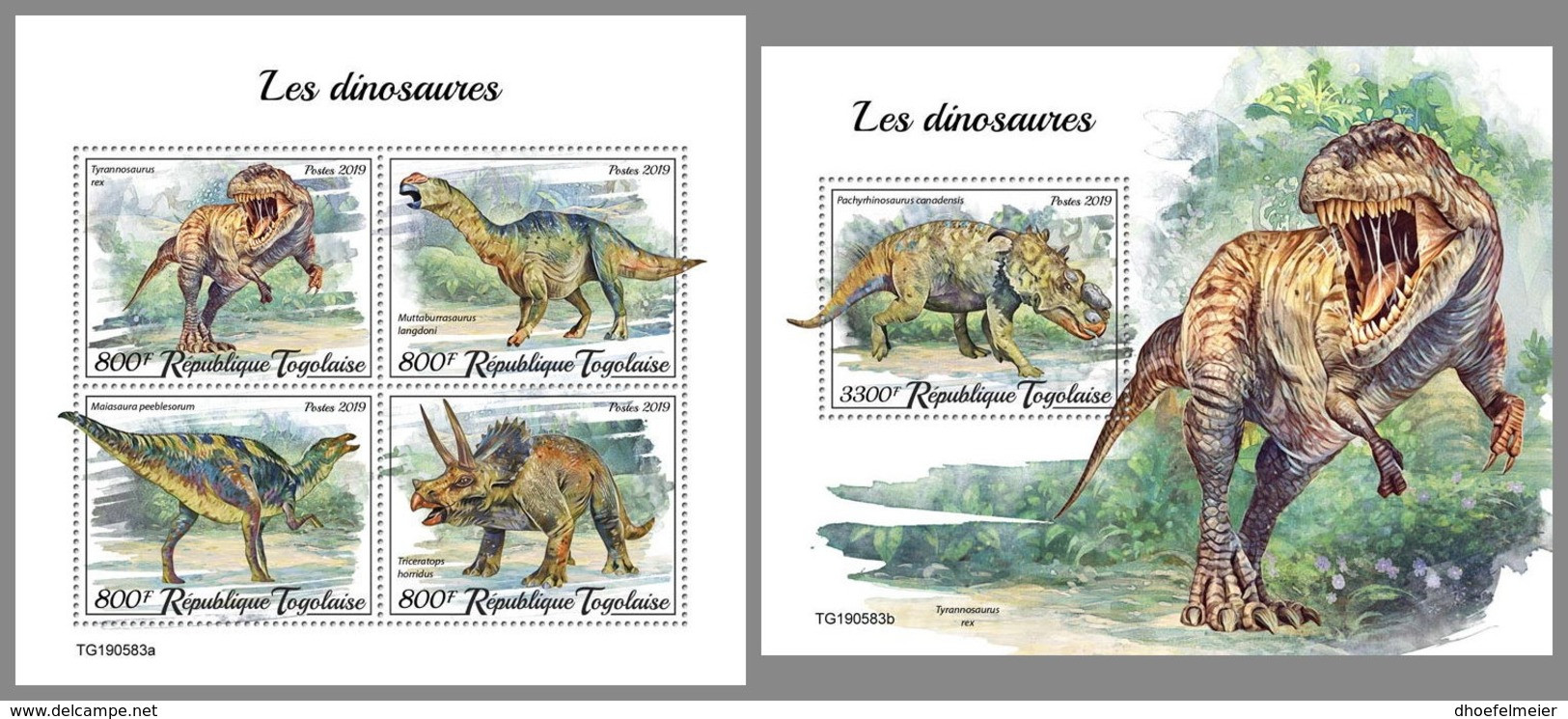 TOGO 2019 MNH Dinosaurs Dinosaurier Dinosaures M/S+S/S - OFFICIAL ISSUE - DH2004 - Preistorici