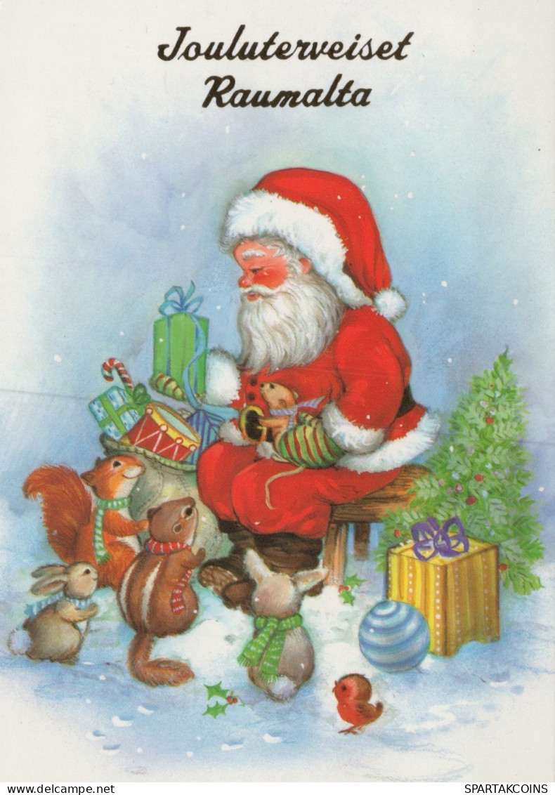 PÈRE NOËL Animaux NOËL Fêtes Voeux Vintage Carte Postale CPSM #PAK642.FR - Santa Claus