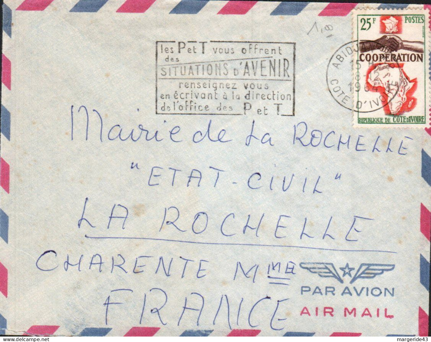 COTE D'IVOIRE SEUL SUR LETTRE POUR LA FRANCE 1964 - Ivory Coast (1960-...)