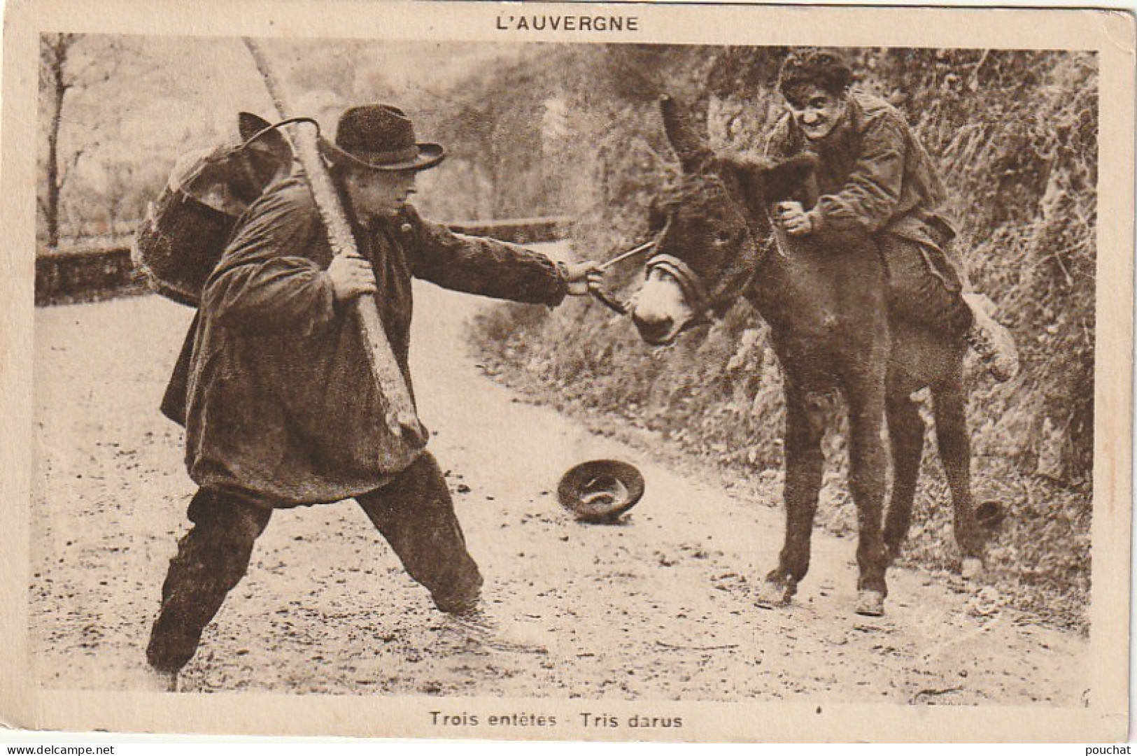 OP 23-(63) L' AUVERGNE - TROIS ENTETES - TRIS DARUS - ANE ET PAYSANS - ED . GOUTTEFANGEAS , OLLIERGUES- 2 SCANS - Auvergne