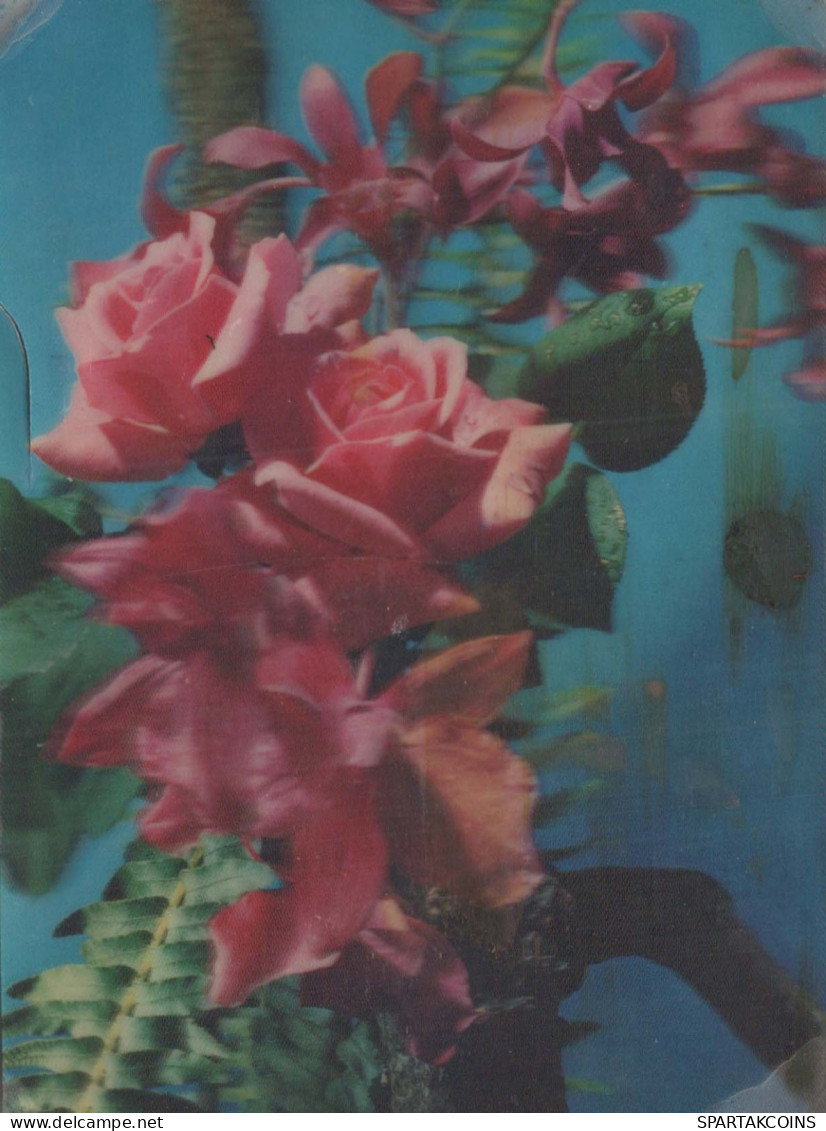 FLORES LENTICULAR 3D Vintage Tarjeta Postal CPSM #PAZ169.ES - Flowers