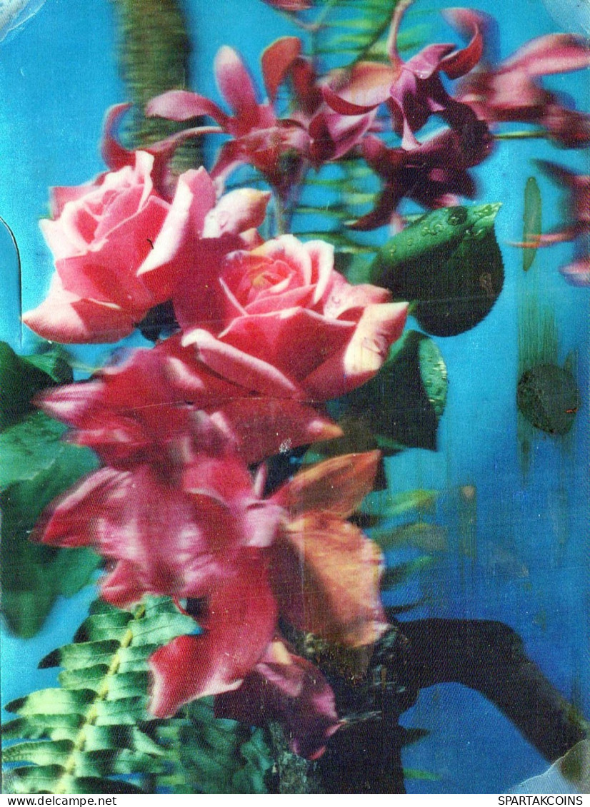 FLORES LENTICULAR 3D Vintage Tarjeta Postal CPSM #PAZ169.ES - Fleurs