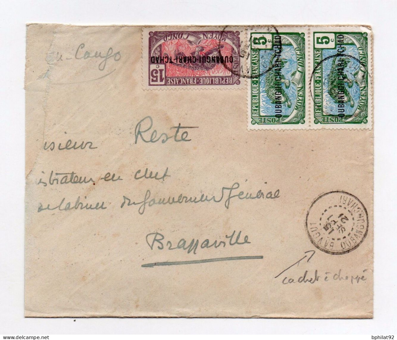 !!! OUBANGUI, LETTRE DE 1921 AVEC CACHET ECHOPPE DE BANGUI - Briefe U. Dokumente