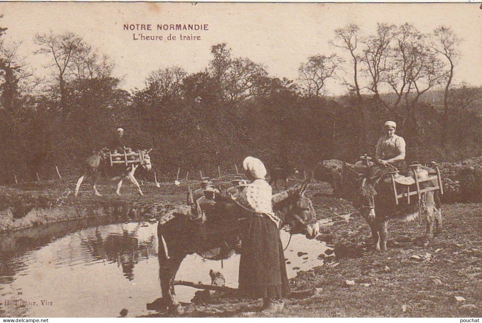 OP 23-(14) NOTRE NORMANDIE - L' HEURE DE TRAIRE - PAYSANNES AVEC LEURS ANES - ED. ERMICE , VIRE - 2 SCANS - Pays De La Loire