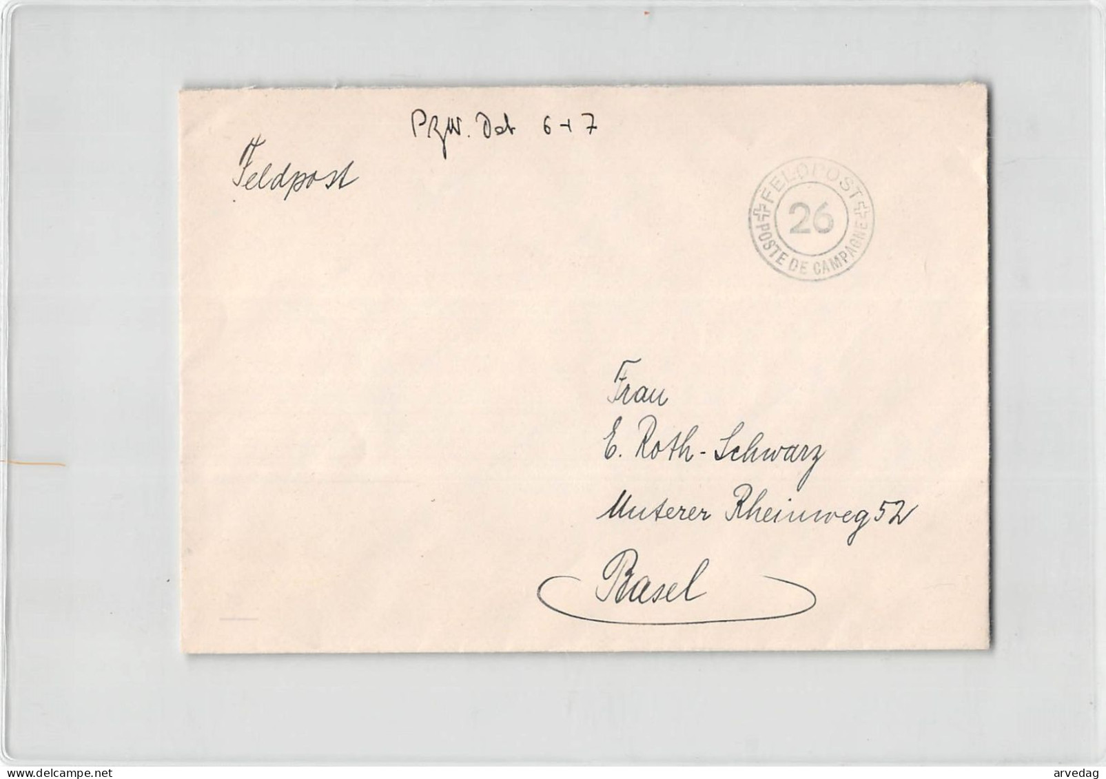 AG2676 HELVETIA FELDPOST 26 TO BASEL - Postmarks