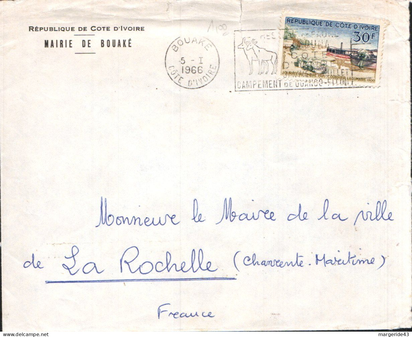 COTE D'IVOIRE SEUL SUR LETTRE POUR LA FRANCE 1966 - Ivory Coast (1960-...)