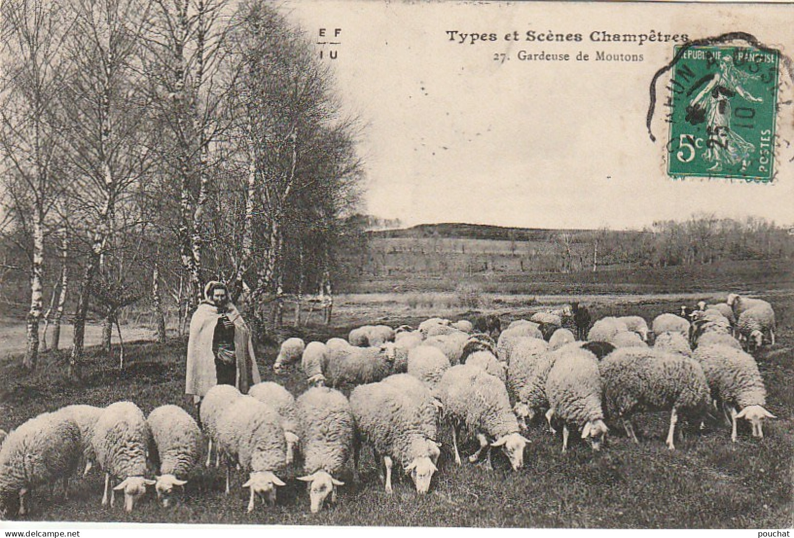 OP 23-TYPES ET SCENES CHAMPETRES - GARDEUSE DE MOUTONS - 2 SCANS - Other & Unclassified