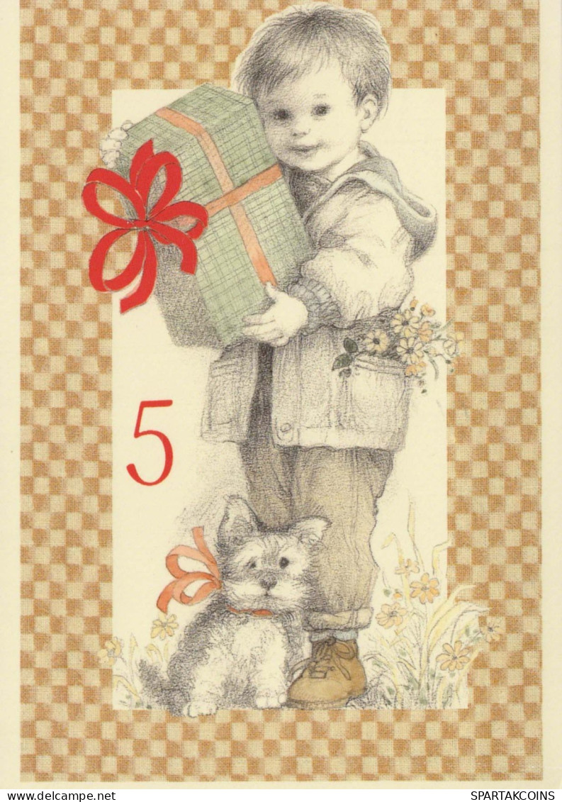 FELIZ CUMPLEAÑOS 5 Año De Edad NIÑO NIÑOS Vintage Tarjeta Postal CPSM #PBT801.ES - Anniversaire