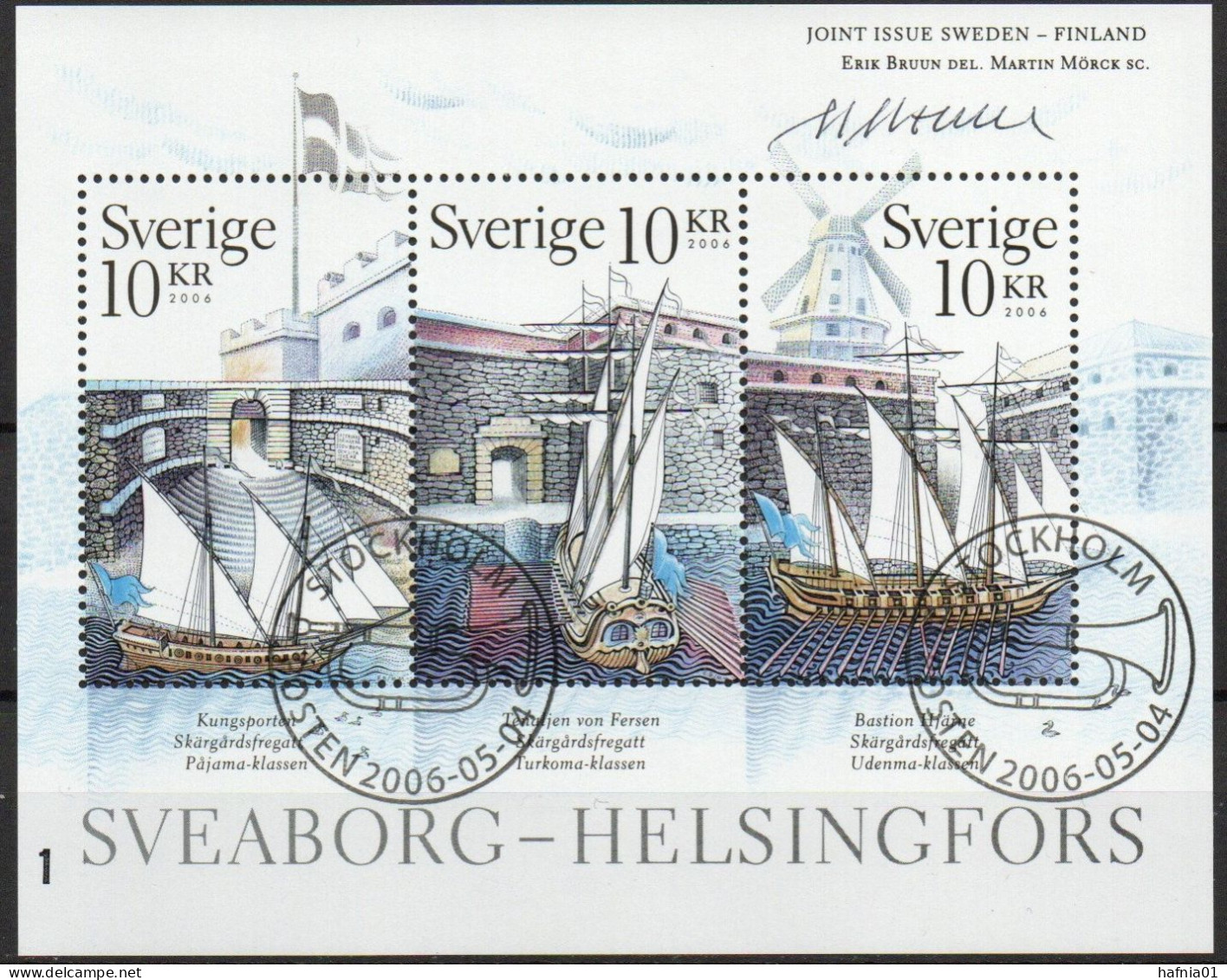 Martin Mörck. Sweden 2006. Fortress Suomenlinna. Michel 2528 - 2530 H-Bl. Cylinder I USED.Signed. - Hojas Bloque