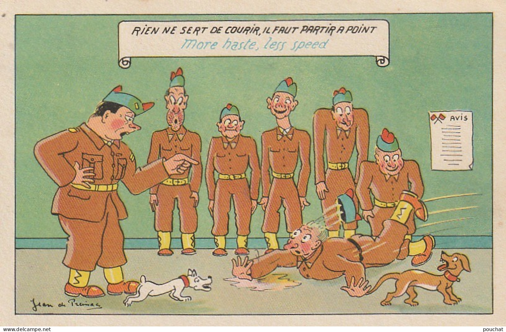 OP 25- " RIEN NE SERT DE COURIR , .. " - CARTE HUMORISTIQUE COULEURS - ILLUSTRATEUR J. DE PREINAC- 2 SCANS - Humoristiques