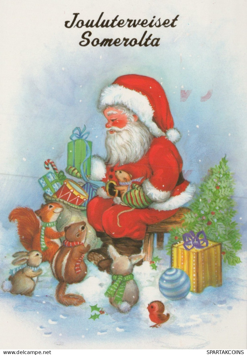 SANTA CLAUS ANIMALS CHRISTMAS Holidays Vintage Postcard CPSM #PAK640.GB - Santa Claus