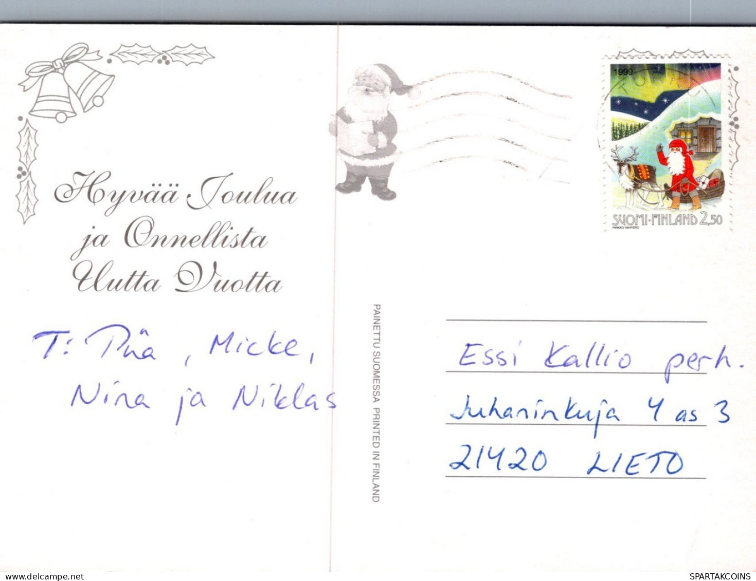 SANTA CLAUS ANIMALS CHRISTMAS Holidays Vintage Postcard CPSM #PAK569.GB - Santa Claus