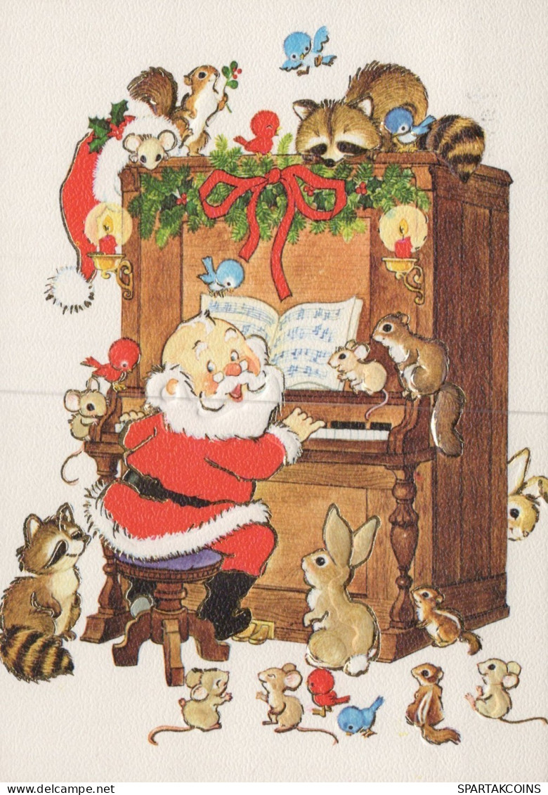 SANTA CLAUS ANIMALS CHRISTMAS Holidays Vintage Postcard CPSM #PAK768.GB - Santa Claus