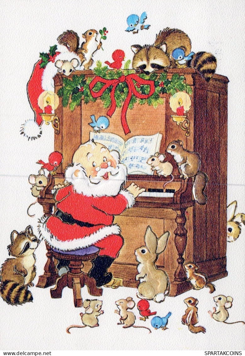 SANTA CLAUS ANIMALS CHRISTMAS Holidays Vintage Postcard CPSM #PAK768.GB - Santa Claus