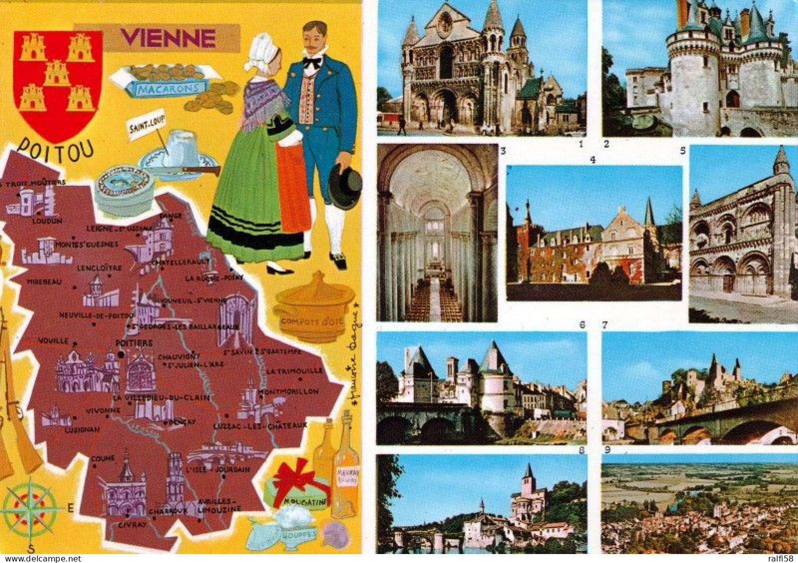 1 Map Of France * 1 Ansichtskarte Mit Der Landkarte - Département Vienne - Ordnungsnummer 86 * - Landkaarten