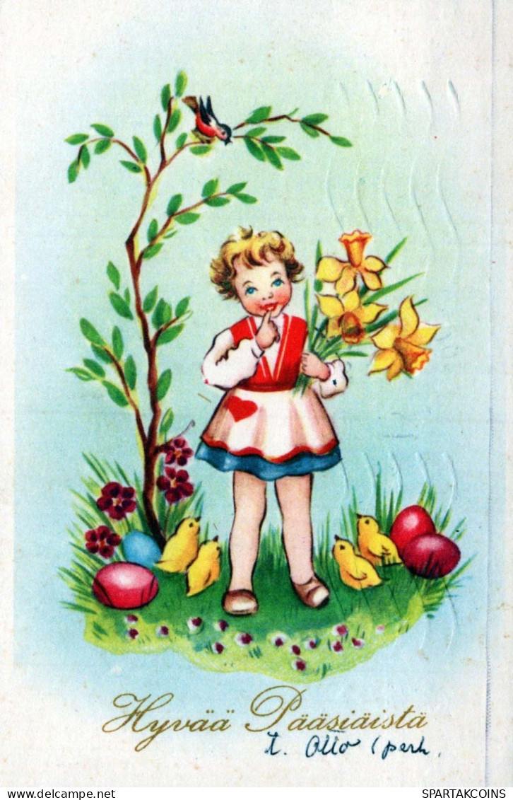 PÂQUES ENFANTS ŒUF Vintage Carte Postale CPA #PKE365.FR - Easter