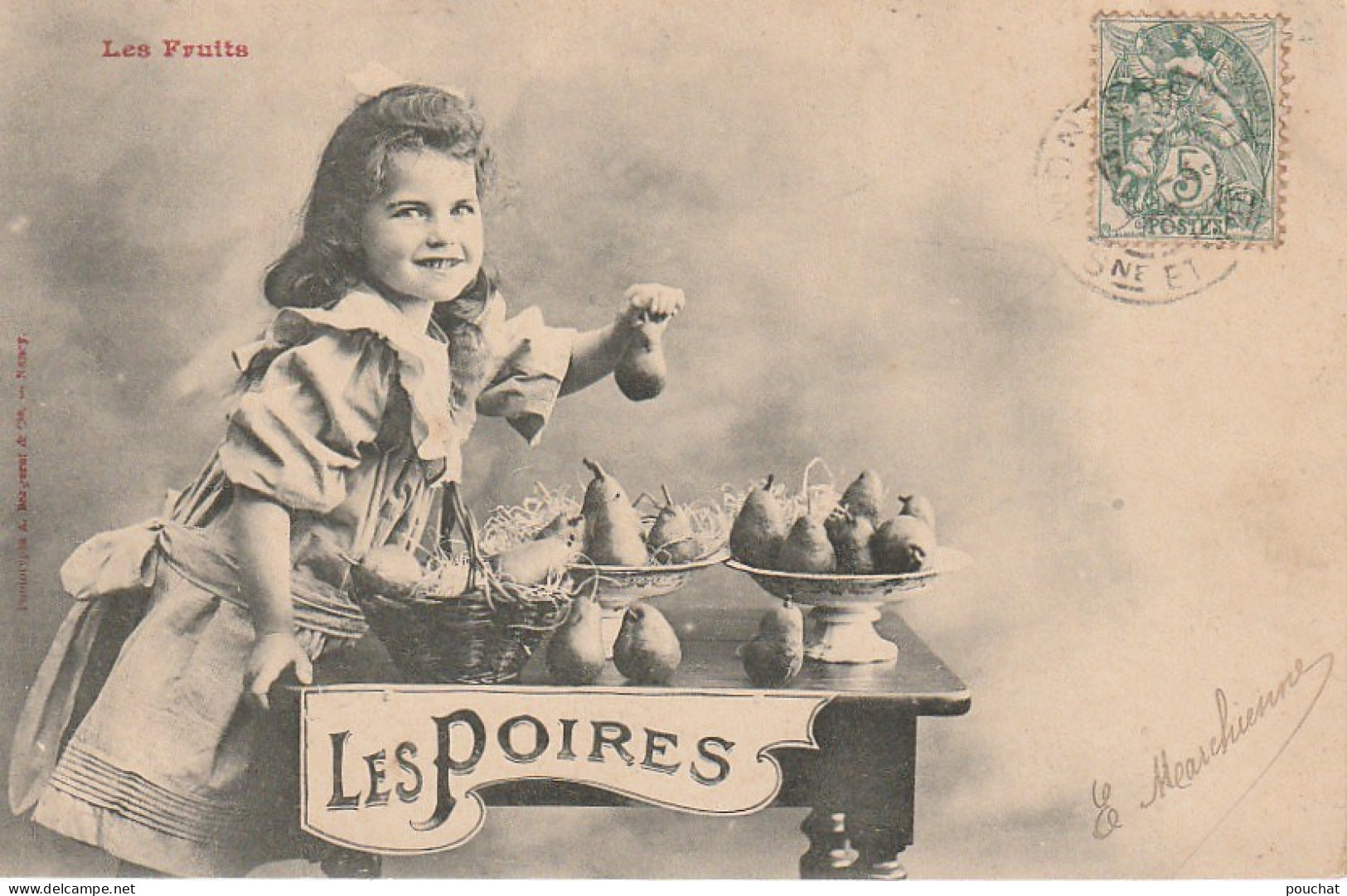 OP 26 - LES FRUITS - LES POIRES - BERGERET - FILLETTE ET COUPE DE FRUITS  - 2 SCANS - Bergeret