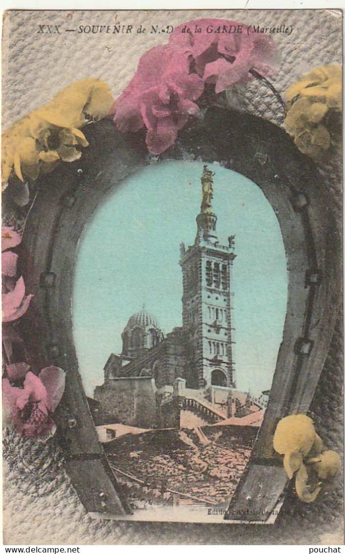 PE 1-(13) MARSEILLE - SOUVENIR DE NOTRE DAME DE LA GARDE - CARTE FANTAISIE COLORISEE - FER A CHEVAL - 2 SCANS - Notre-Dame De La Garde, Lift