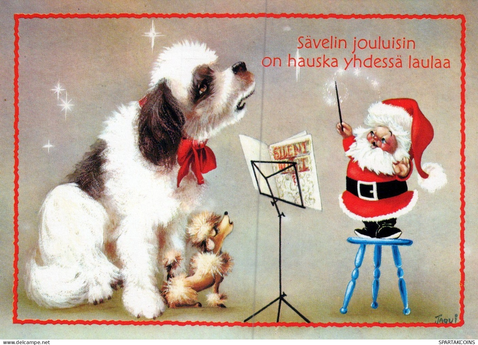 BABBO NATALE CANE Natale Vintage Cartolina CPSM #PAK918.IT - Santa Claus