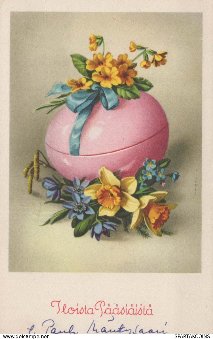 EASTER FLOWERS EGG Vintage Postcard CPA #PKE174.GB - Easter