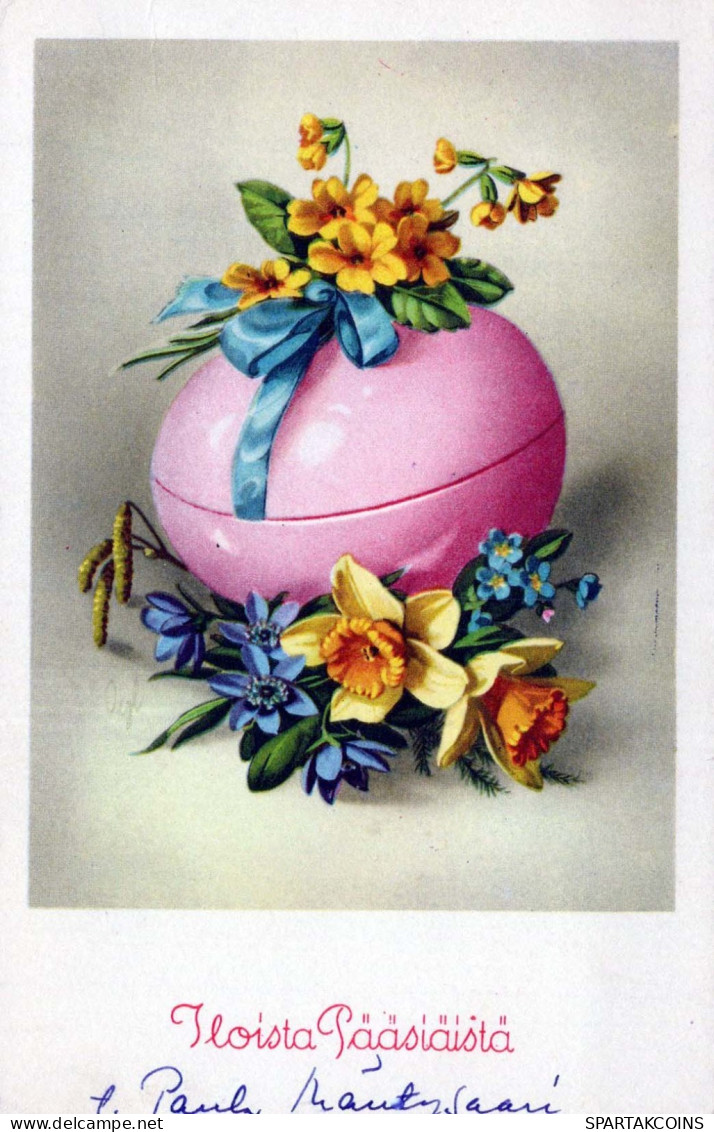 EASTER FLOWERS EGG Vintage Postcard CPA #PKE174.GB - Easter