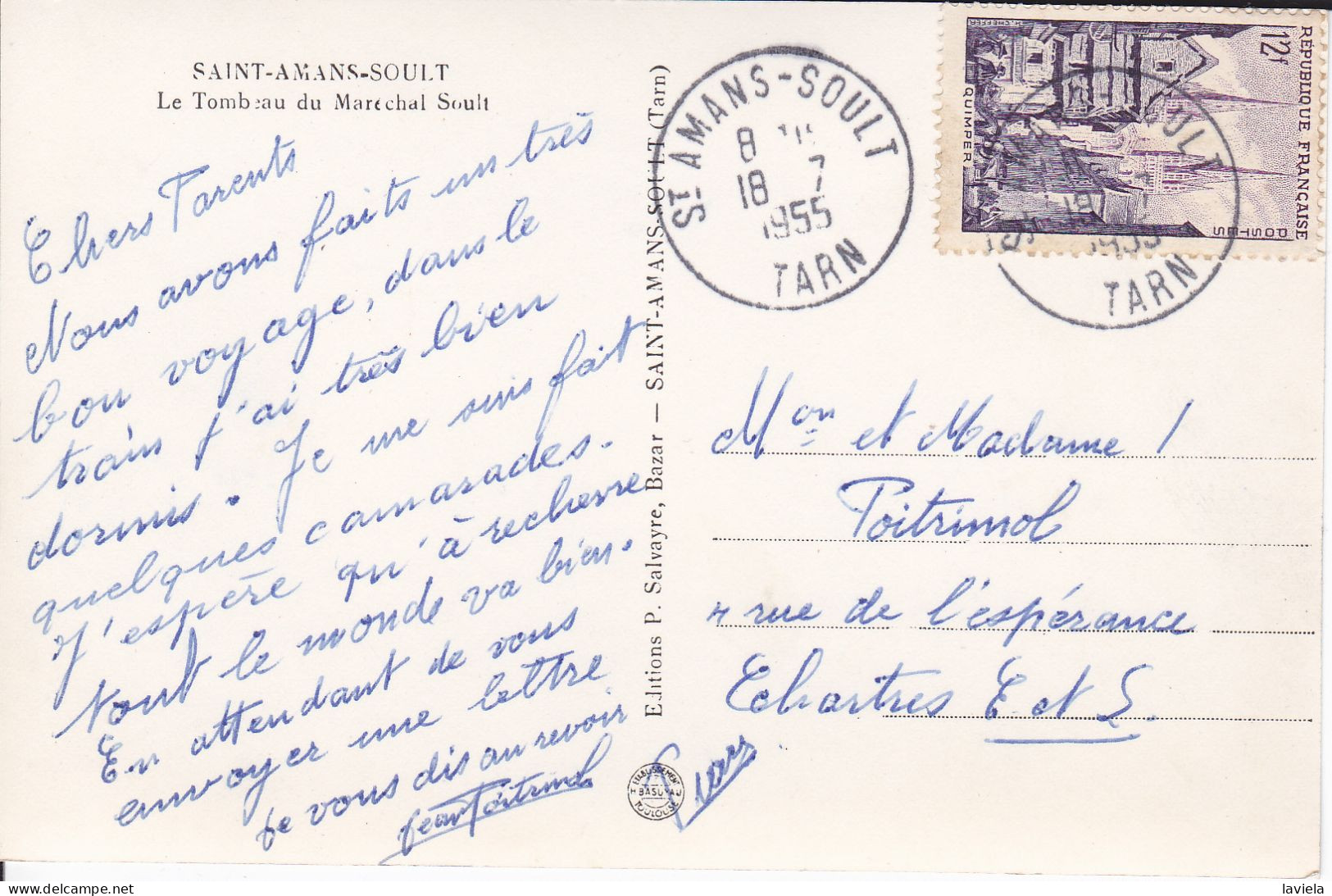 81 SAINT-AMANS-SOULT - Le Tombeau Du Maréchal Soult - Circulée 1955 - Other & Unclassified