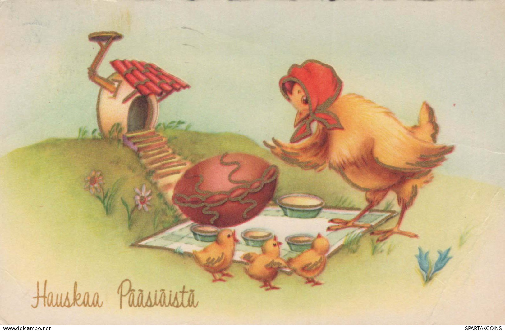 EASTER CHICKEN EGG Vintage Postcard CPA #PKE425.GB - Easter