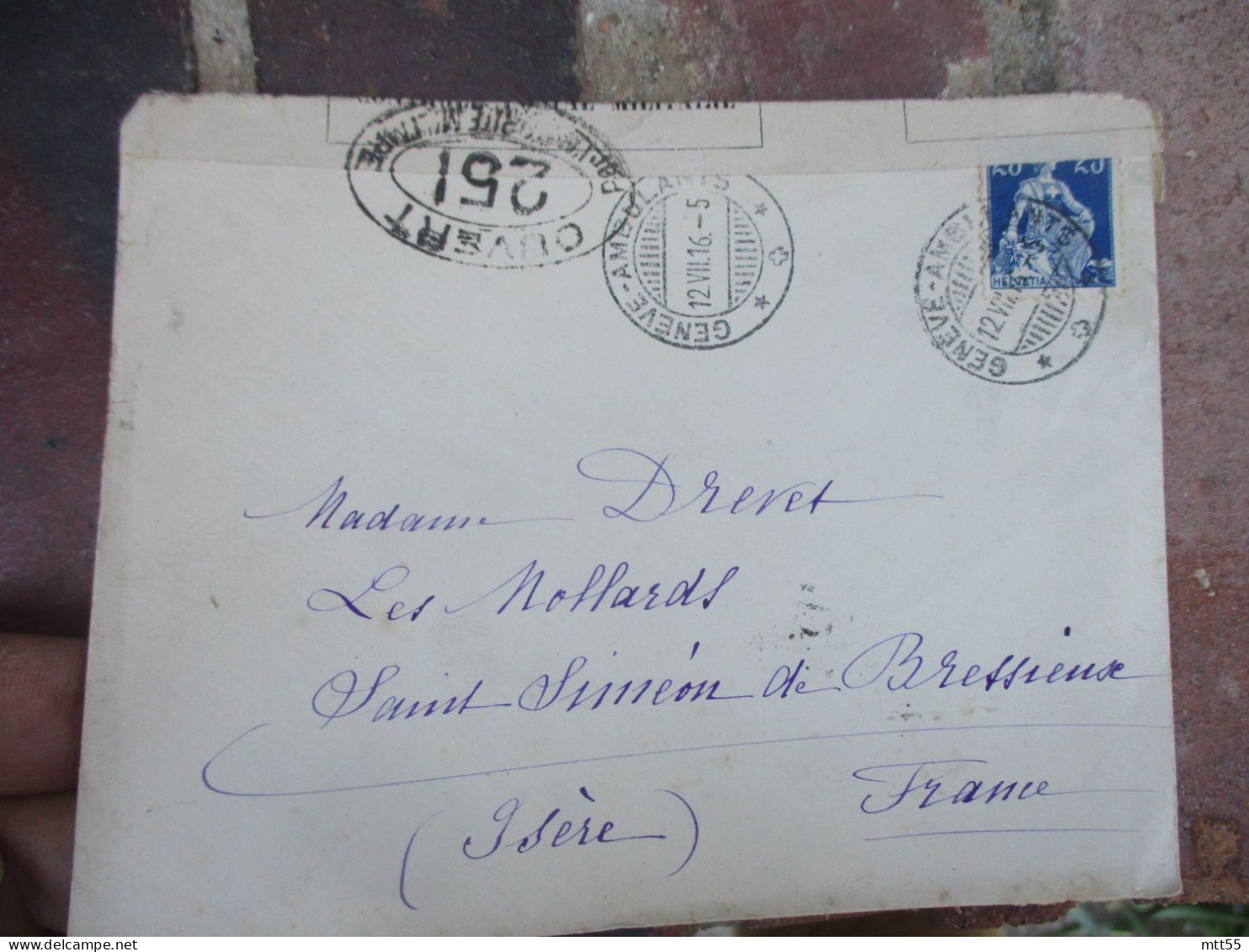 1916 LETTRE OUVERTURE CENSURE  AUTORITE MILITAIRE 251 GENEVE AMBULANT  POUR FRANCE - 1877-1920: Semi Modern Period