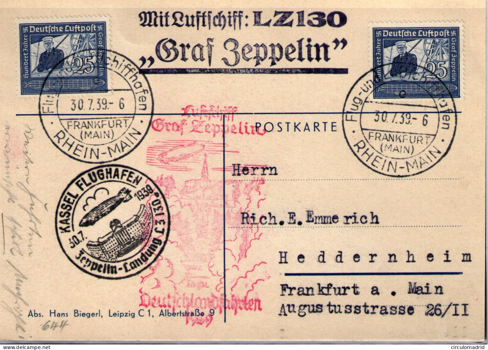 Alemania III Reich.(aéreo) Nº 57. Año 1938 - Briefe U. Dokumente