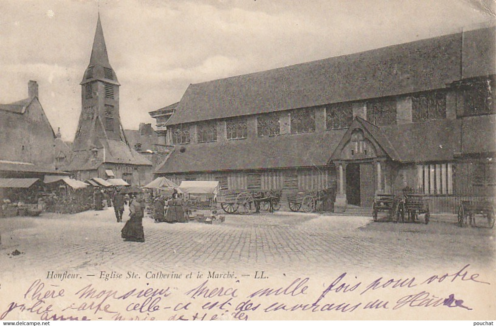 PE 3-(14) HONFLEUR - EGLISE SAINTE CATHERINE ET LE MARCHE - ATTELAGES - 2 SCANS - Honfleur