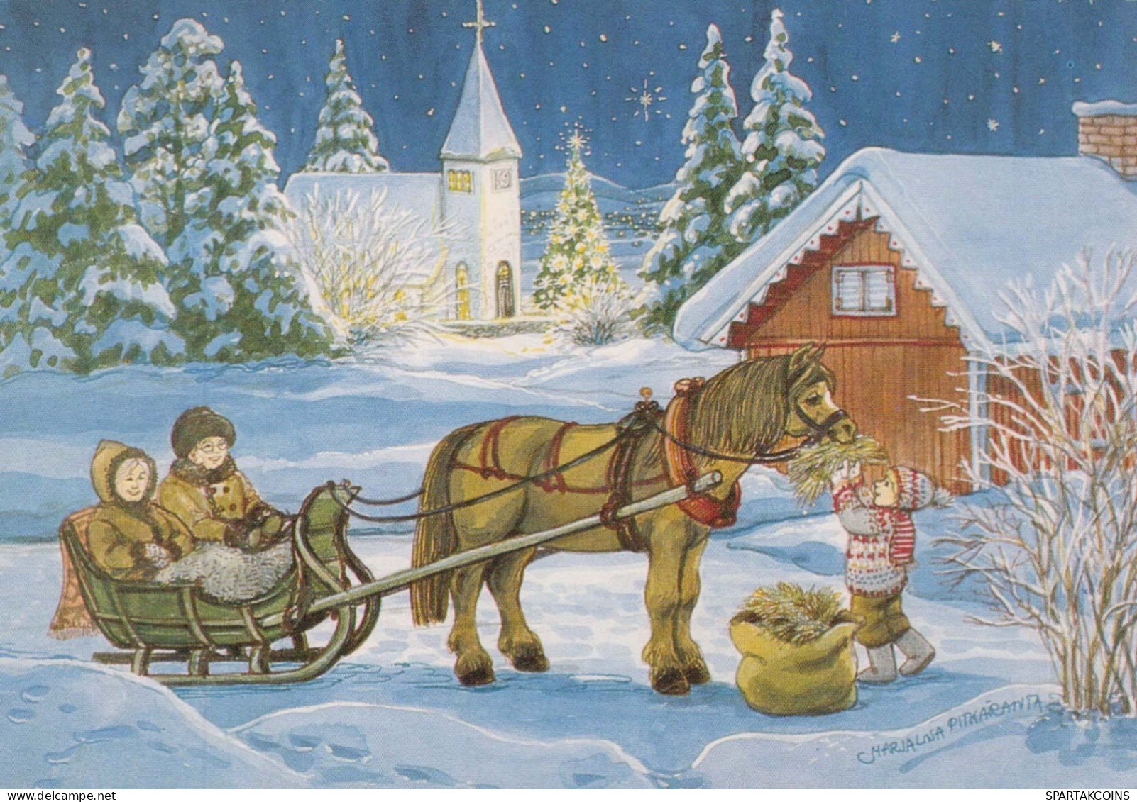 Happy New Year Christmas HORSE Vintage Postcard CPSM #PAW864.GB - Anno Nuovo