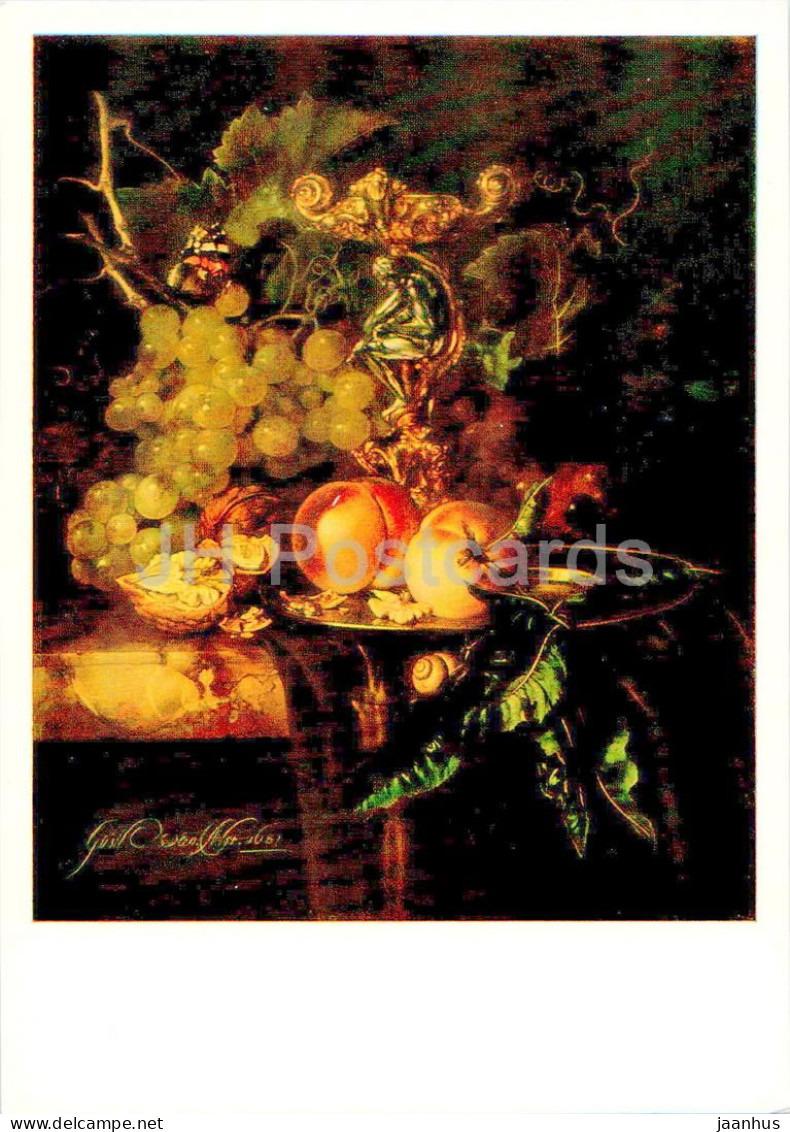 Painting By Willem Van Aelst - Still Life With Fruit - Grape - Peach - Dutch Art - 1985 - Russia USSR - Unused - Pittura & Quadri