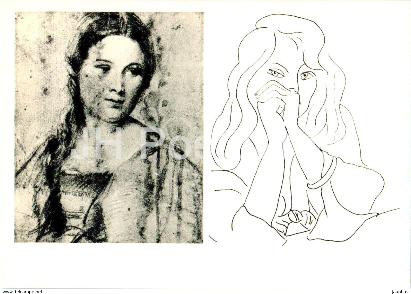 Drawing By Henri Matisse - Woman - Drawing By Titian - Lady - France , Italian Art - 1967 - Russia USSR - Unused - Peintures & Tableaux
