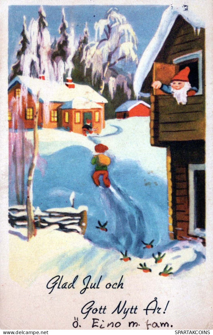 Buon Anno Natale GNOME Vintage Cartolina CPSMPF #PKD354.IT - Anno Nuovo