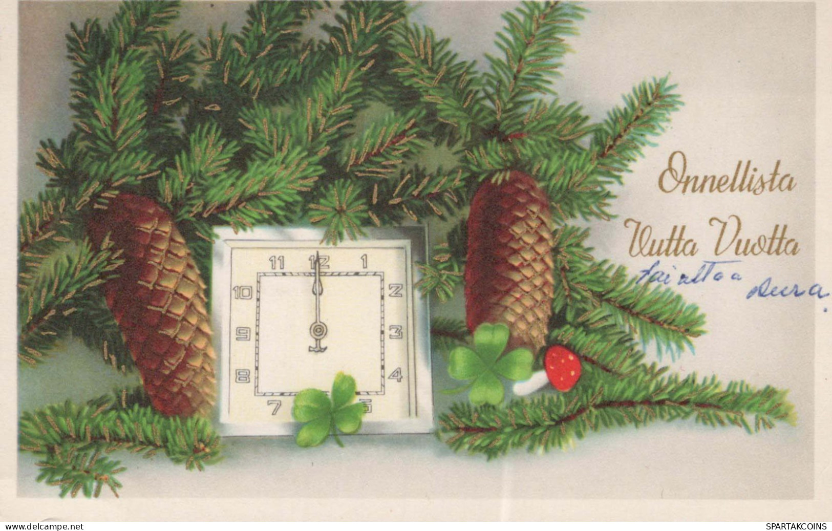 Buon Anno Natale OROLOGIO DA TAVOLO Vintage Cartolina CPSMPF #PKD664.IT - Anno Nuovo