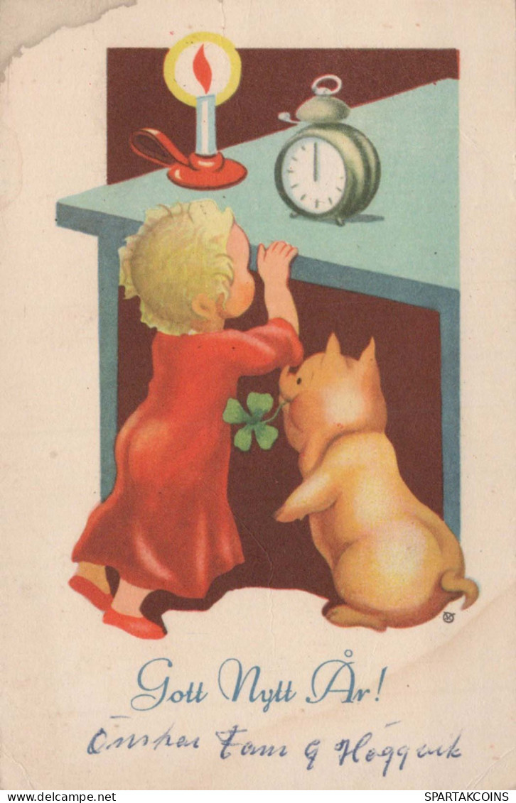 Buon Anno Natale BAMBINO OROLOGIO DA TAVOLO Vintage Cartolina CPSMPF #PKD415.IT - Anno Nuovo