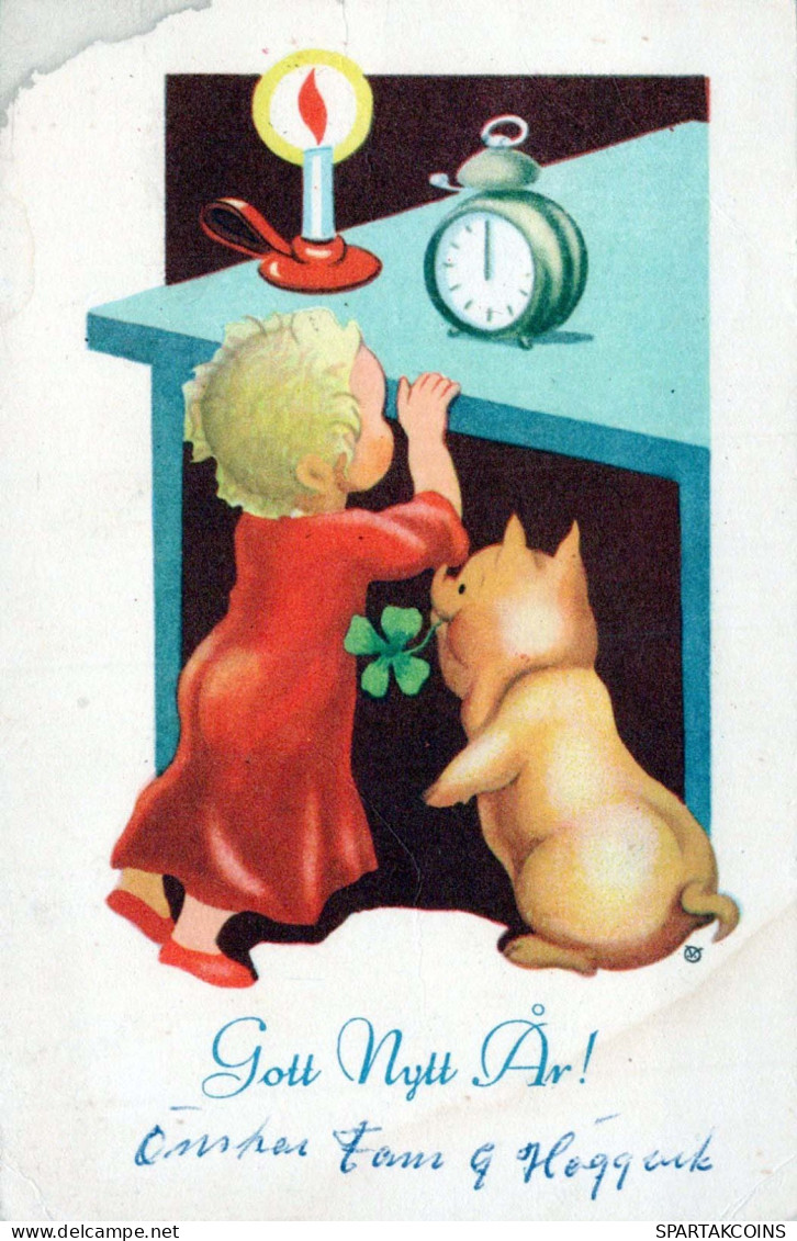 Buon Anno Natale BAMBINO OROLOGIO DA TAVOLO Vintage Cartolina CPSMPF #PKD415.IT - Anno Nuovo