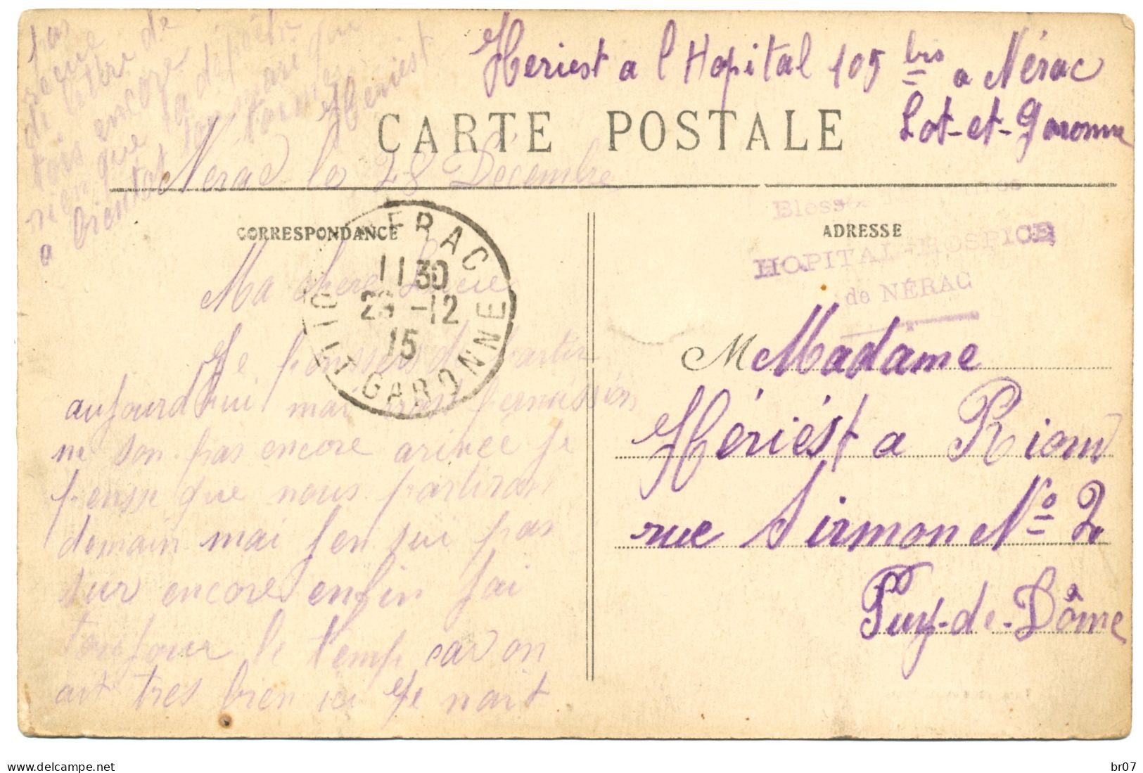 HOPITAL LOT ET GARONNE 1915 SSBM HOPITAL 105BIS HOPITAL HOSPICE DE NERAC - WW I