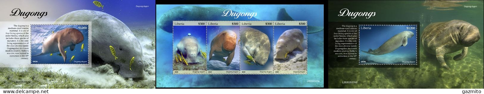 Liberia 2020, Animals, Dugongs, 4val In BF+2BF - Fische