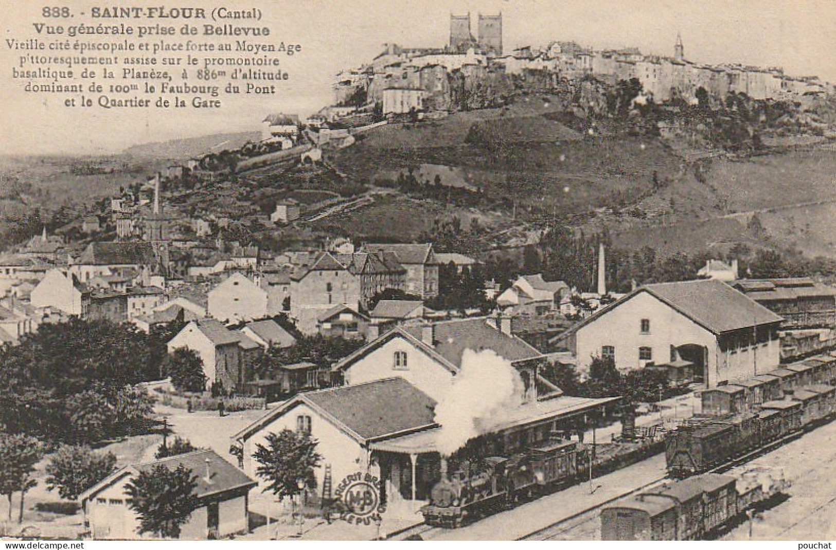 PE 5-(15) SAINT FLOUR - VUE GENERALE PRISE DE BELLEVUE - GARE , LOCOMOTIVE A VAPEUR - 2 SCANS - Saint Flour