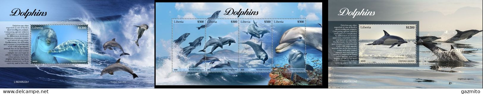Liberia 2020, Animals, Dolphins I, 4val In BF+2BF - Dauphins