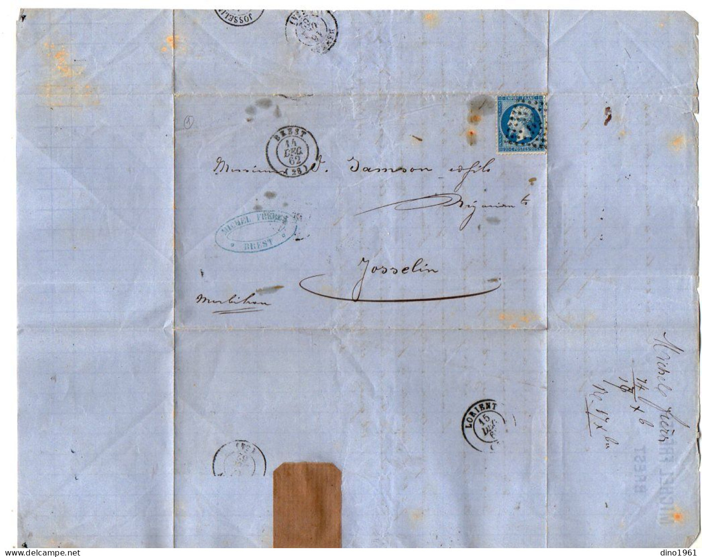 TB 4792 - 1862 - LAC - Lettre De M. MICHEL Frères à BREST Pour M. SANSON Fils à JOSSELIN ( Morbihan ) - 1849-1876: Klassik